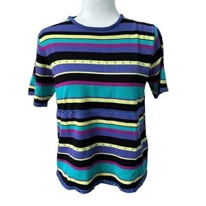 JM Collection Striped Multi Colored Short Sleeve Top